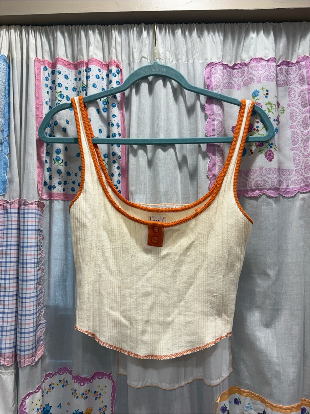 BDG Cream Ribbed Crop Tank with Orange Trim